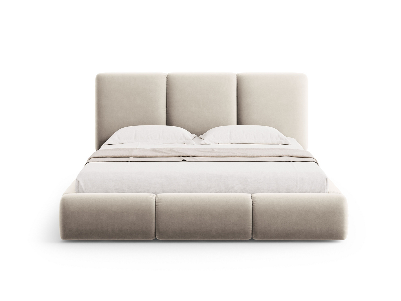 Cosmopolitan Design velourseng med opbevaring og sengegavl, "Nicolas", 160 × 220 × 100 cm, Riviera, sorte plastben