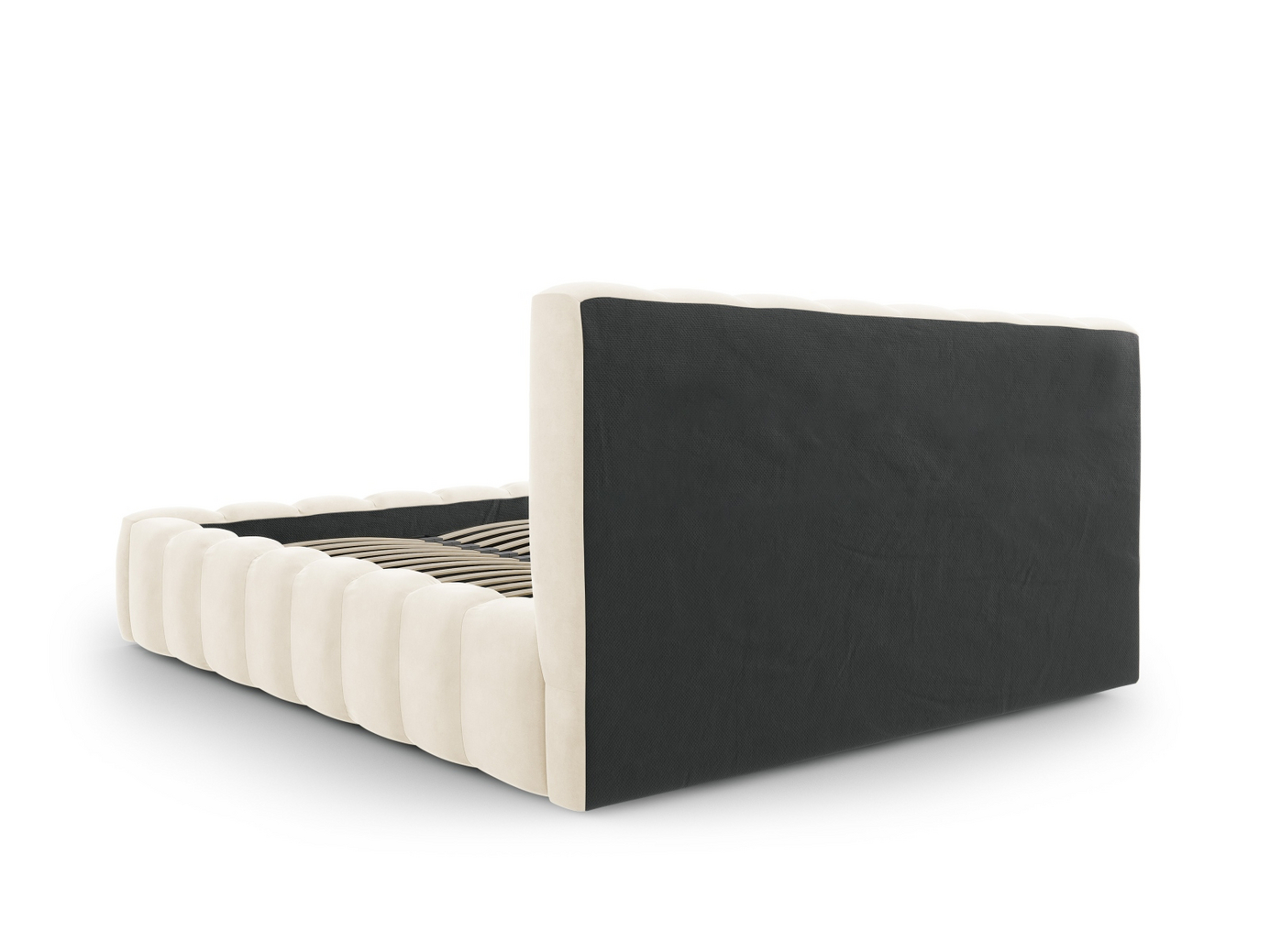 Cosmopolitan Design velourseng med opbevaring og sengegavl, "Palma", 165 × 230 × 94 cm, Bluvel, sorte plastben