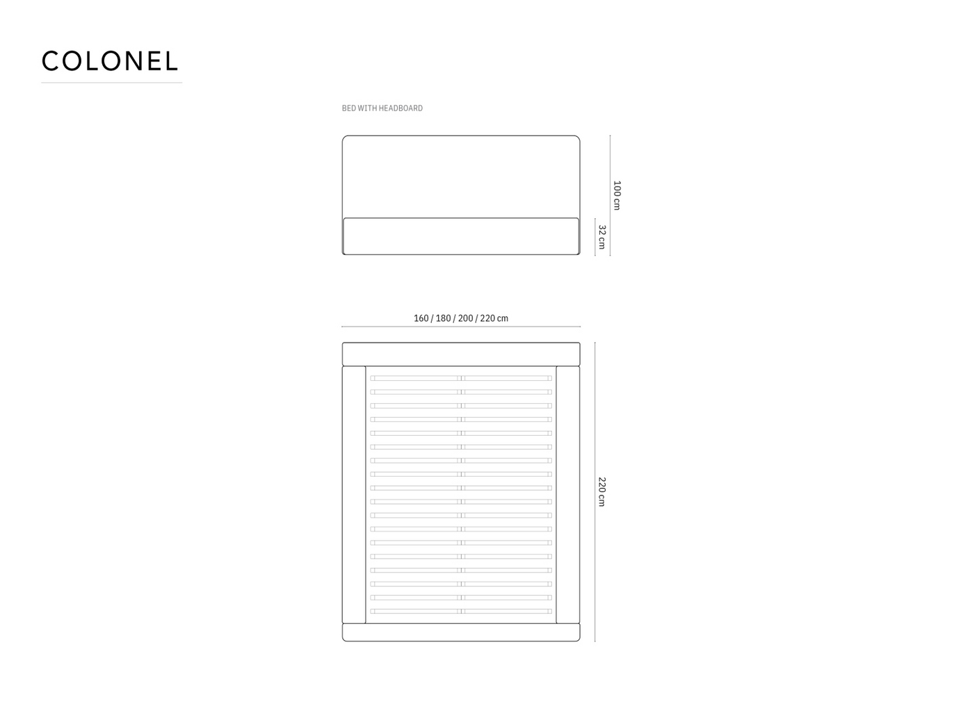 Cosmopolitan Design seng med opbevaring og sengegavl, "Colonel", 180 × 220 × 100 cm, Rebel, sorte plastben