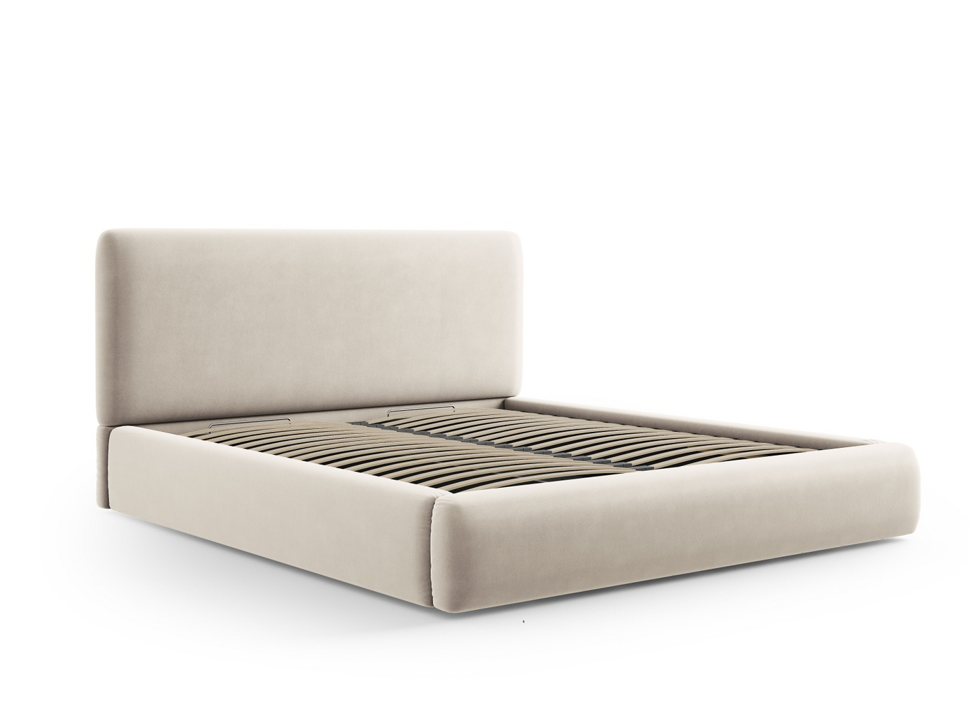 Cosmopolitan Design velourseng med opbevaring og sengegavl, "Colonel", 180 × 220 × 100 cm, Riviera, sorte plastben