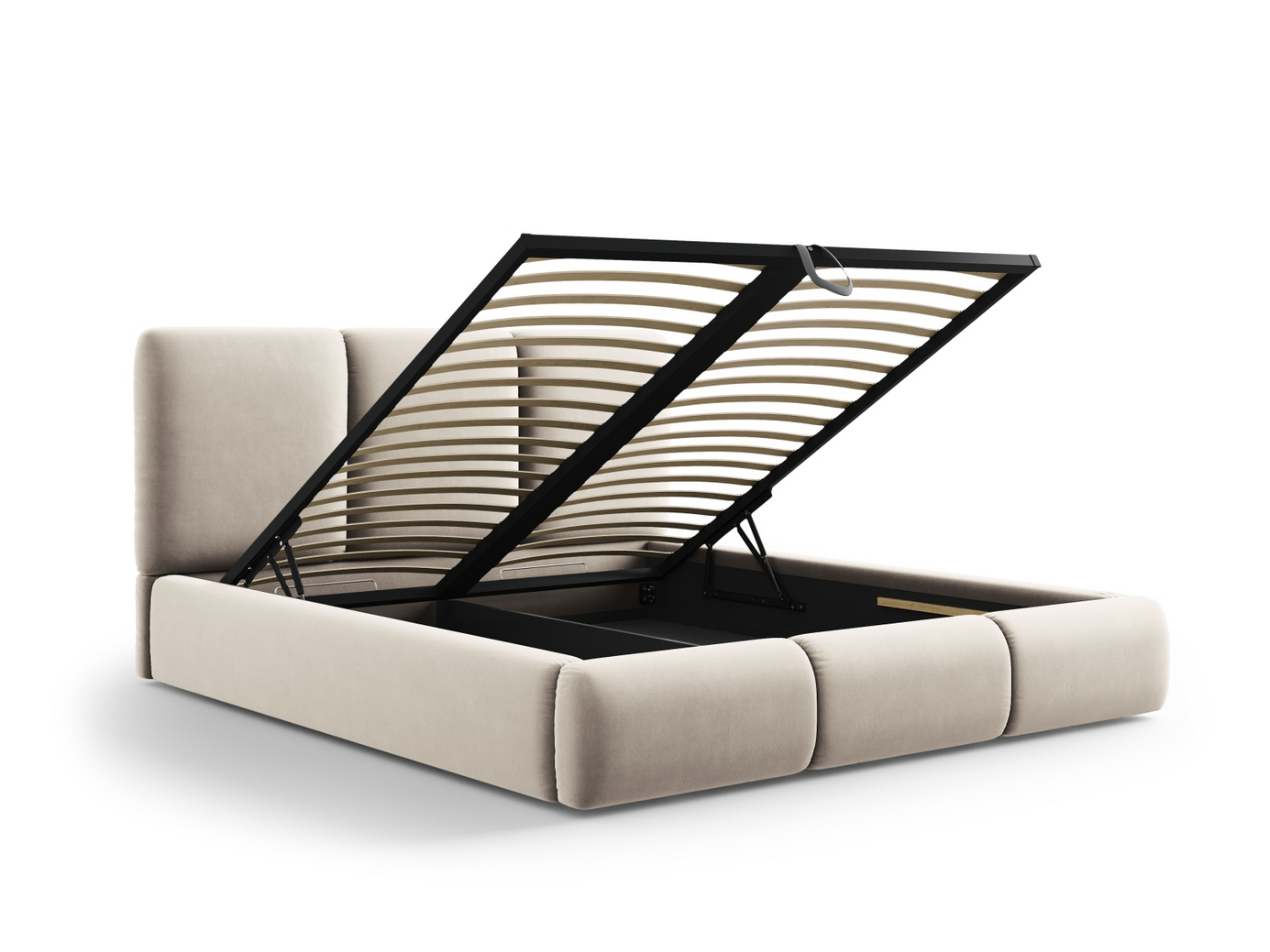 Cosmopolitan Design velourseng med opbevaring og sengegavl, "Nicolas", 180 × 220 × 100 cm, Riviera, sorte plastben