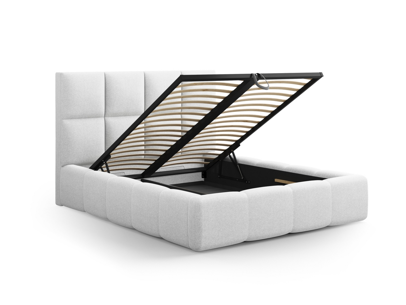 Cosmopolitan Design seng med opbevaring og sengegavl, "Livigno", 185 × 230 × 125 cm, Solid, sorte plastben