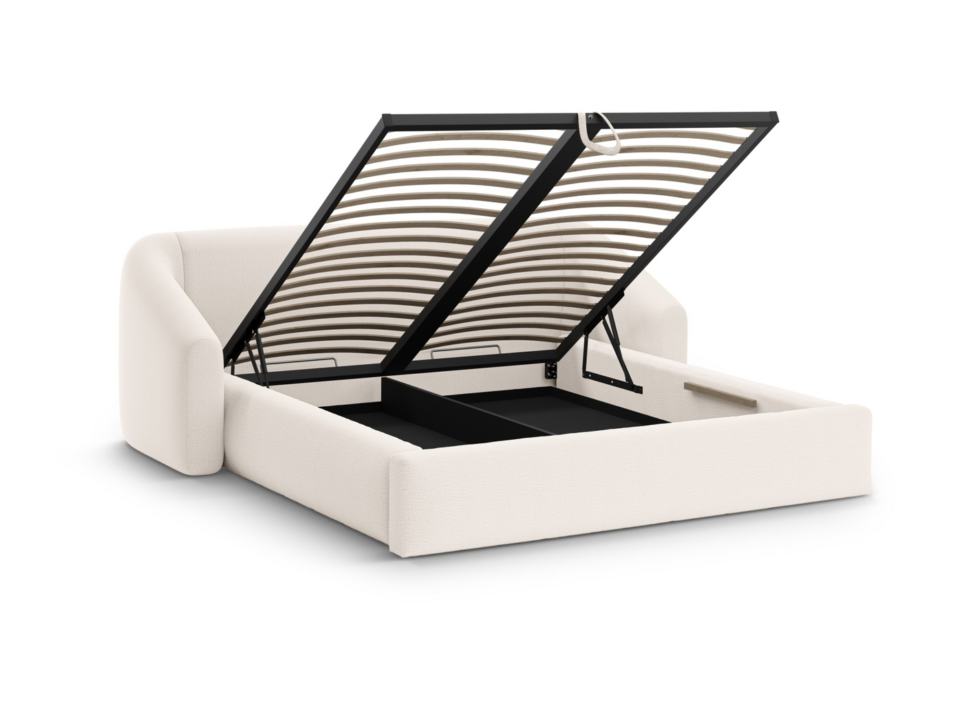 Cosmopolitan Design seng med opbevaring og sengegavl, "Campi", 248 × 230 × 80 cm, Moly, sorte plastben