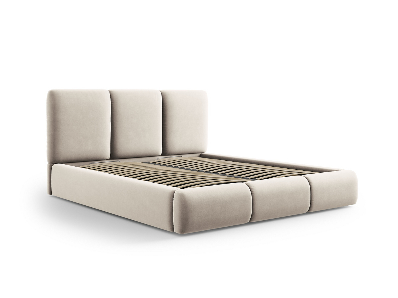 Cosmopolitan Design velourseng med opbevaring og sengegavl, "Nicolas", 200 × 220 × 100 cm, Riviera, sorte plastben