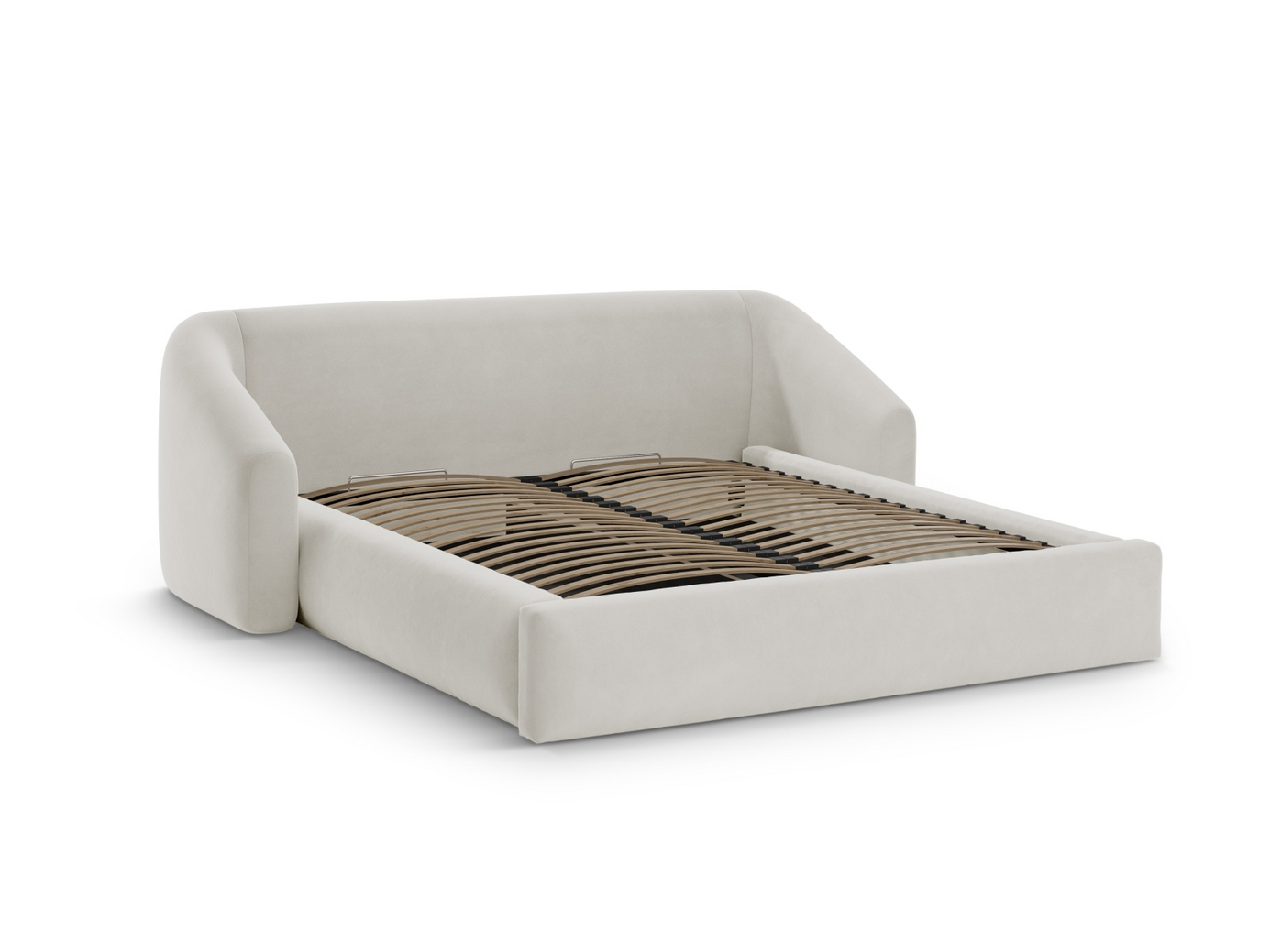 Cosmopolitan Design velourseng med opbevaring og sengegavl, "Campi", 248 × 230 × 80 cm, Bluvel, sorte plastben