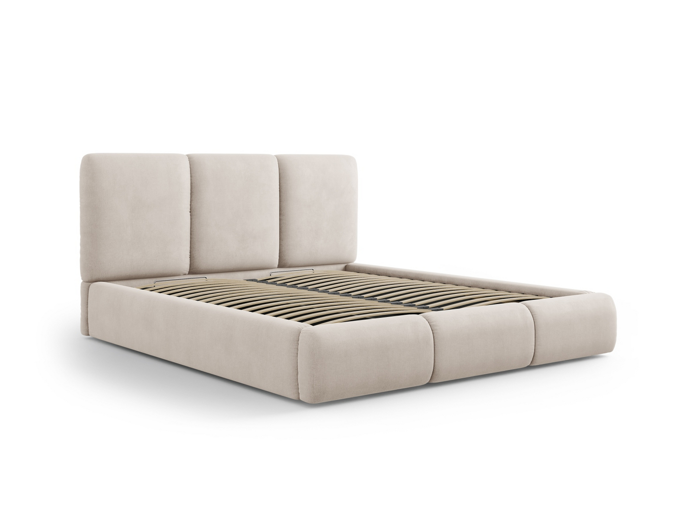 Cosmopolitan Design seng med opbevaring og sengegavl, "Nicolas", 220 × 220 × 100 cm, Rebel, sorte plastben