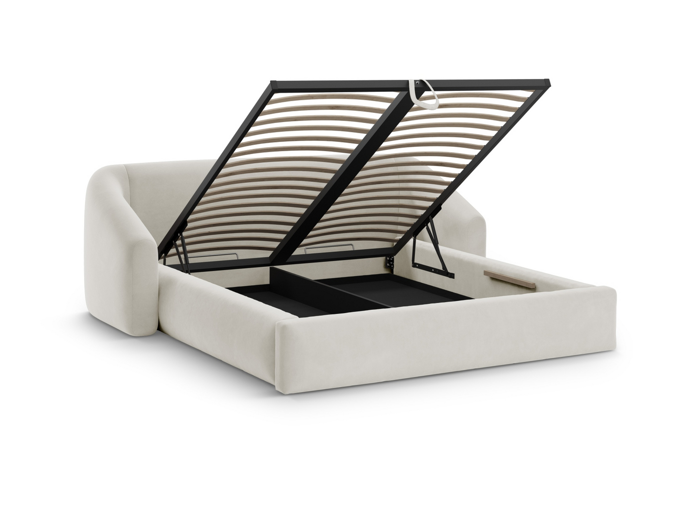 Cosmopolitan Design velourseng med opbevaring og sengegavl, "Campi", 268 × 230 × 80 cm, Bluvel, sorte plastben