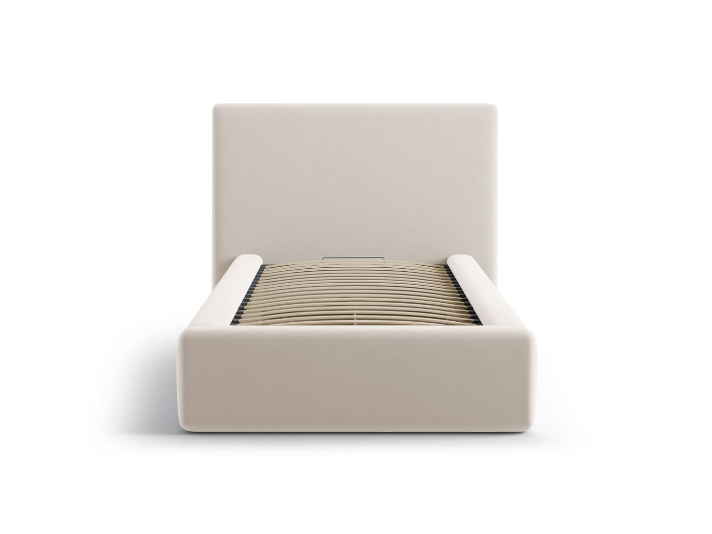 Cosmopolitan Design velourseng med opbevaring og sengegavl, "Asti", 130 × 220 × 95 cm, Magic Velvet, sorte plastben