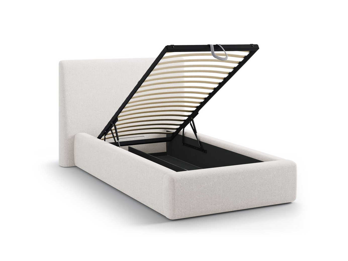 Cosmopolitan Design seng med opbevaring og sengegavl, "Asti", 130 × 220 × 95 cm, Moly, sorte plastben