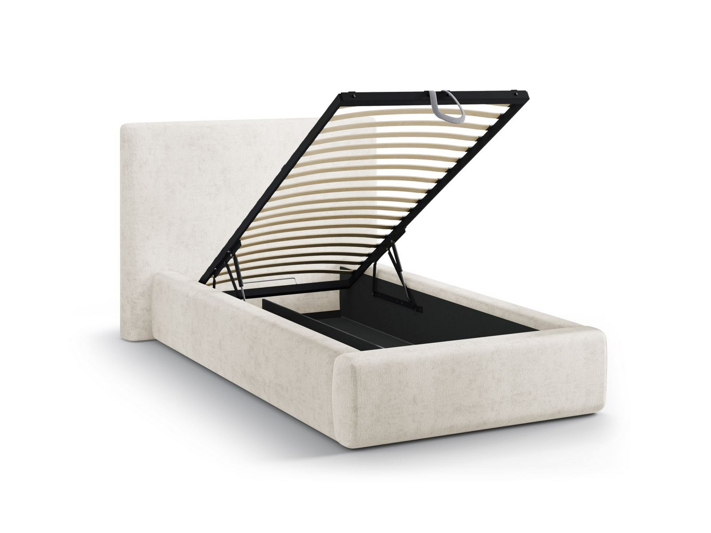 Cosmopolitan Design seng med opbevaring og sengegavl, "Asti", 130 × 220 × 95 cm, Perfect Harmony, sorte plastben