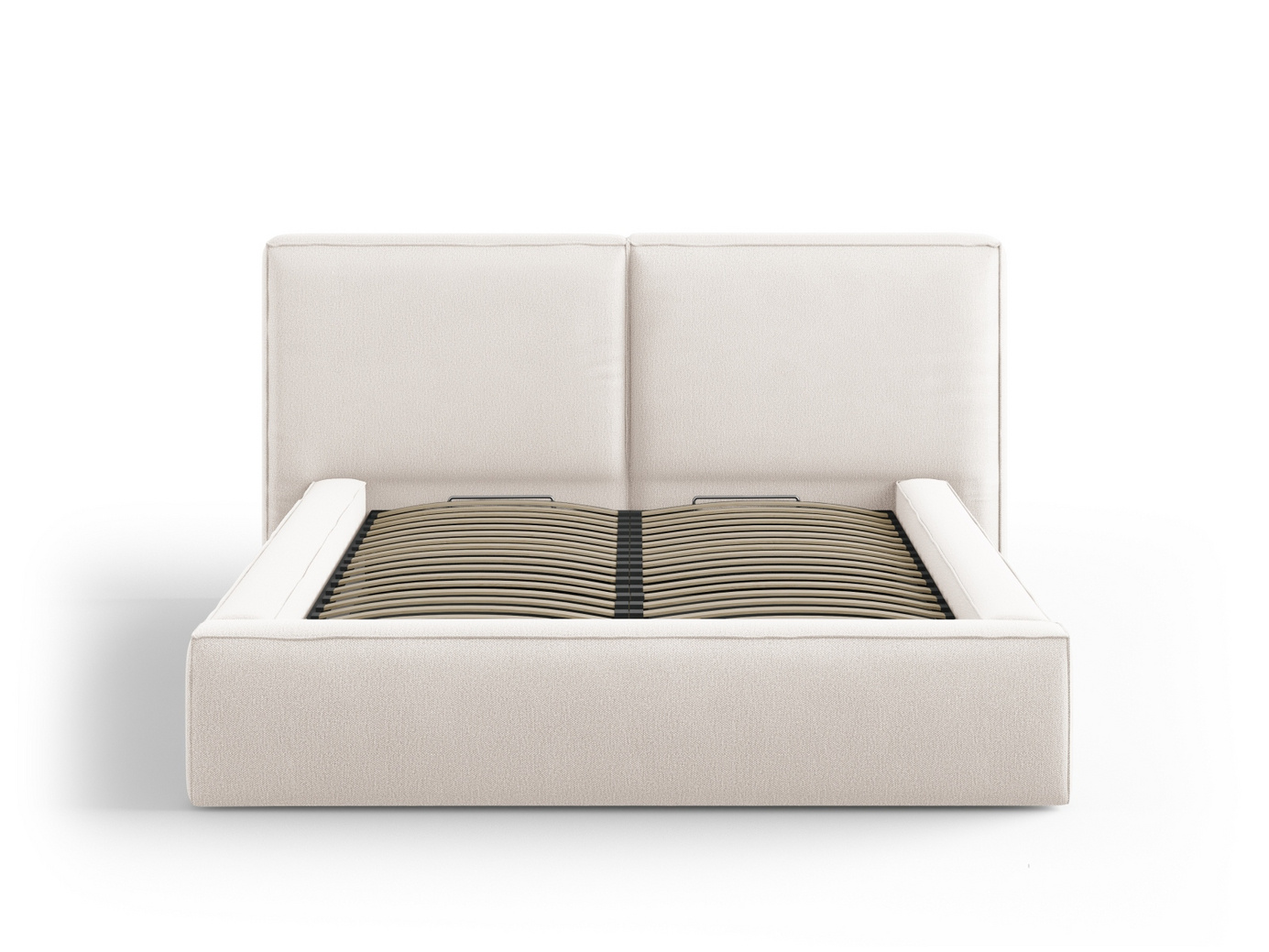 Cosmopolitan Design seng med opbevaring og dobbelt sengegavl, "Arendal", 194 × 228 × 97,5 cm, Megan, sorte plastben