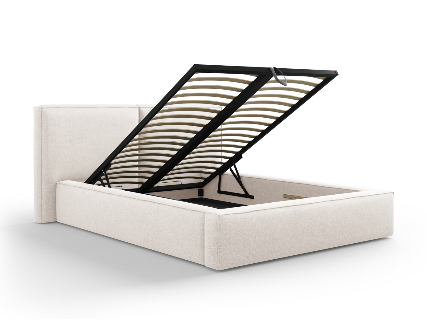 Cosmopolitan Design seng med opbevaring og dobbelt sengegavl, "Arendal", 194 × 228 × 97,5 cm, Megan, sorte plastben