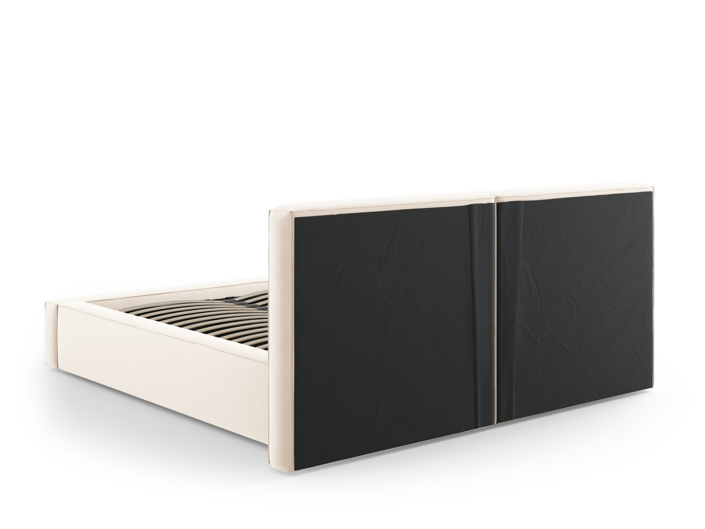 Cosmopolitan Design velourseng med opbevaring og dobbelt sengegavl, "Arendal", 214 × 228 × 97,5 cm, Bluvel, sorte plastben