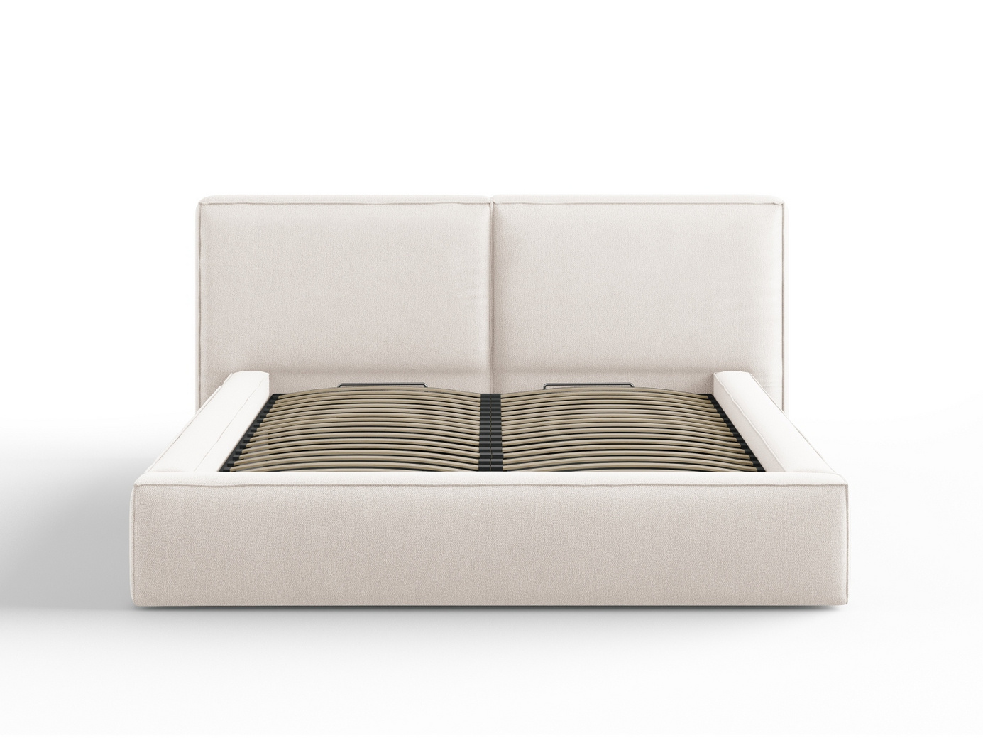 Cosmopolitan Design seng med opbevaring og dobbelt sengegavl, "Arendal", 214 × 228 × 97,5 cm, Megan, sorte plastben
