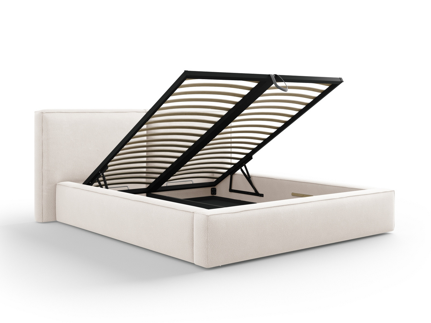 Cosmopolitan Design seng med opbevaring og dobbelt sengegavl, "Arendal", 214 × 228 × 97,5 cm, Megan, sorte plastben