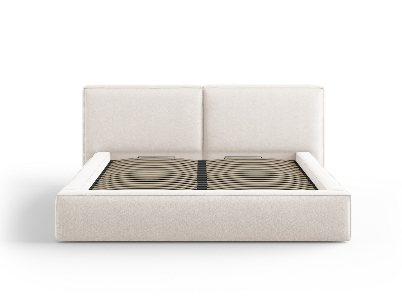 Cosmopolitan Design seng med opbevaring og dobbelt sengegavl, "Arendal", 234 × 228 × 97,5 cm, Megan, sorte plastben