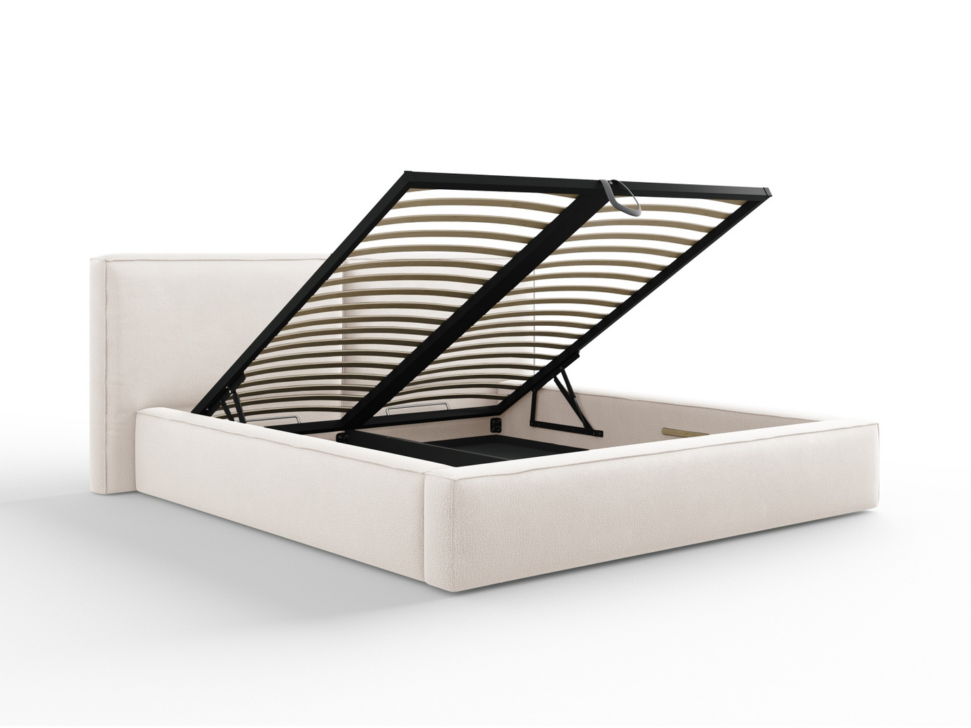 Cosmopolitan Design seng med opbevaring og dobbelt sengegavl, "Arendal", 234 × 228 × 97,5 cm, Megan, sorte plastben