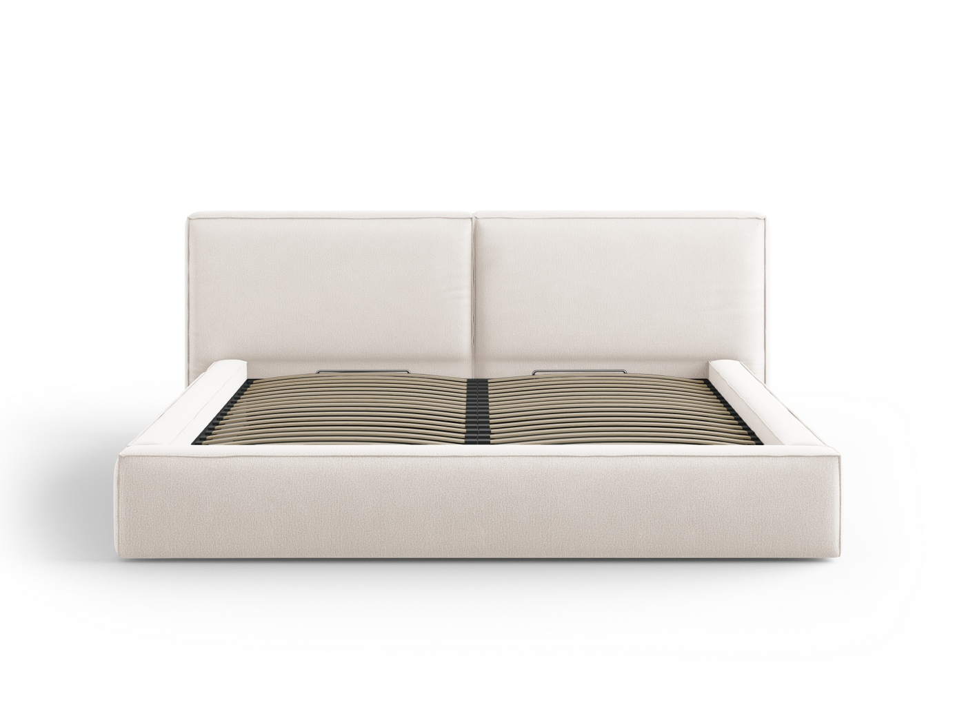 Cosmopolitan Design seng med opbevaring og dobbelt sengegavl, "Arendal", 251 × 228 × 97,5 cm, Megan, sorte plastben