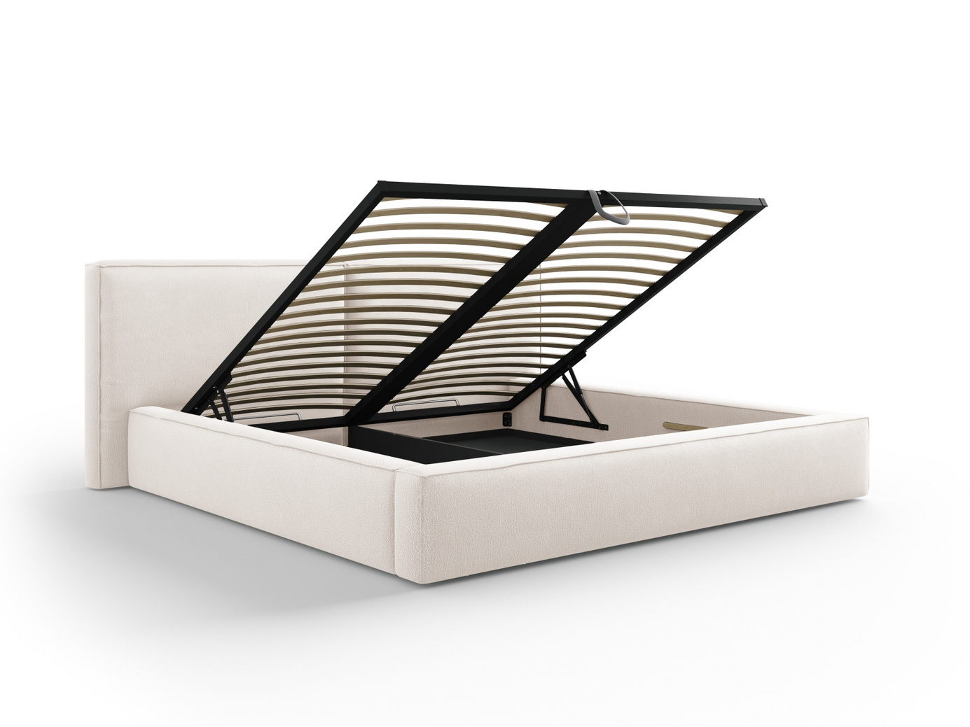 Cosmopolitan Design seng med opbevaring og dobbelt sengegavl, "Arendal", 251 × 228 × 97,5 cm, Megan, sorte plastben