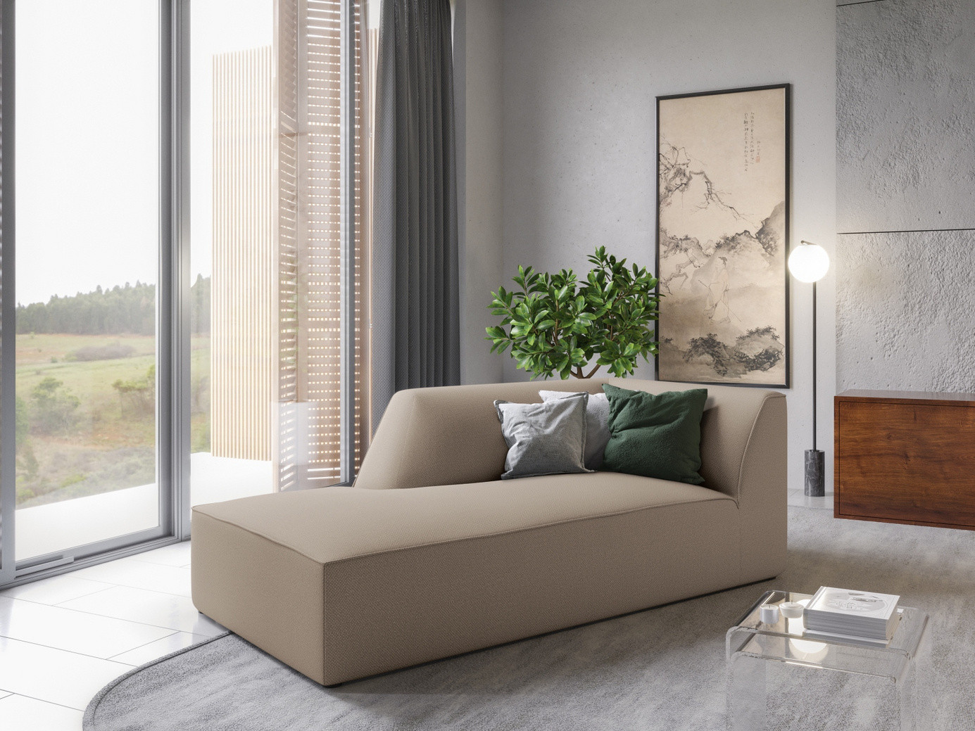 Cosmopolitan Design venstrevendt chaiselong, "Siena", 1-personers, 93 × 181 × 69 cm, Ottawa, sorte plastben