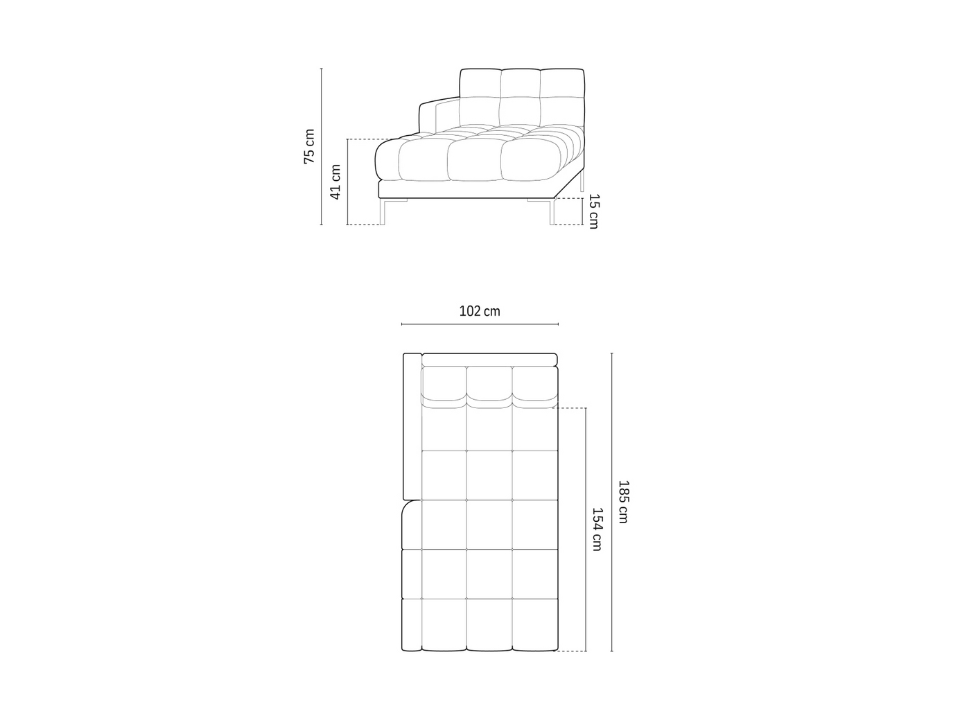 Cosmopolitan Design venstrevendt chaiselong, "Bali", 1-personers, 102 × 185 × 75 cm, Neve, sorte metalben
