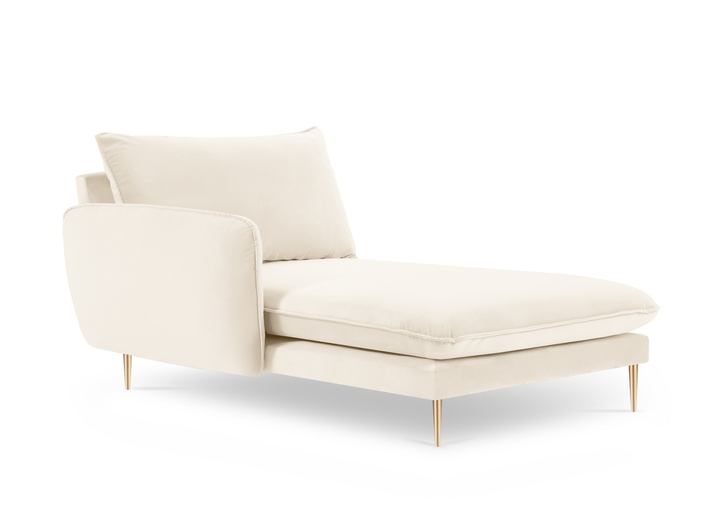 Cosmopolitan Design venstrevendt velourchaiselong, "Vienna", 1-personers, 110 × 170 × 95 cm, Bluvel, guldfarvede metalben
