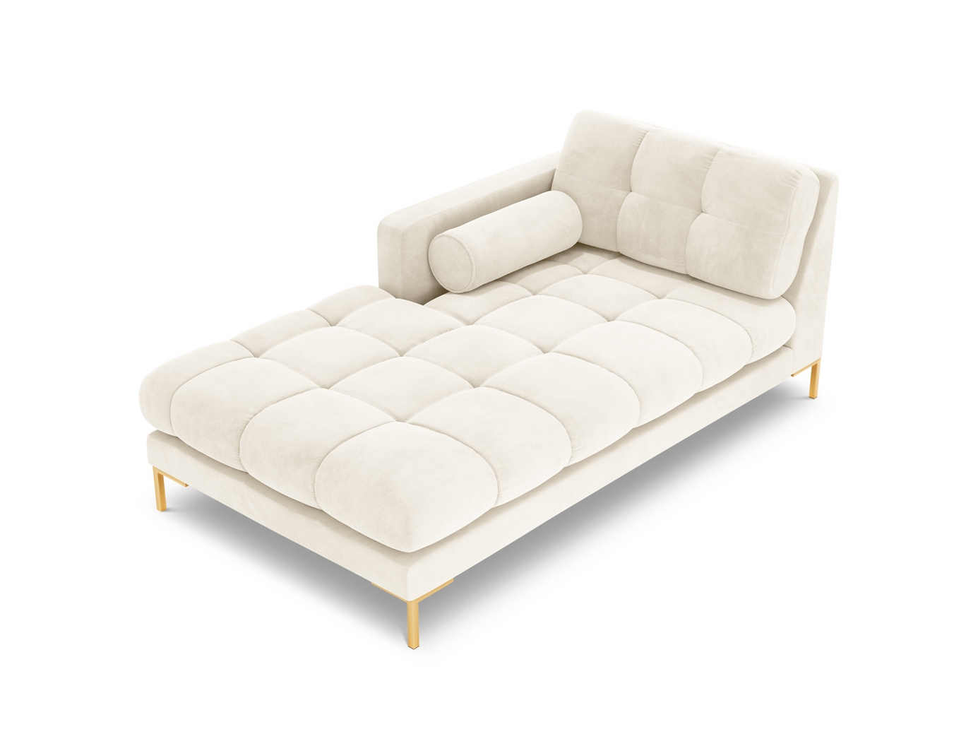 Cosmopolitan Design venstrevendt velourchaiselong, "Bali", 1-personers, 102 × 185 × 75 cm, Bluvel, guldfarvede metalben
