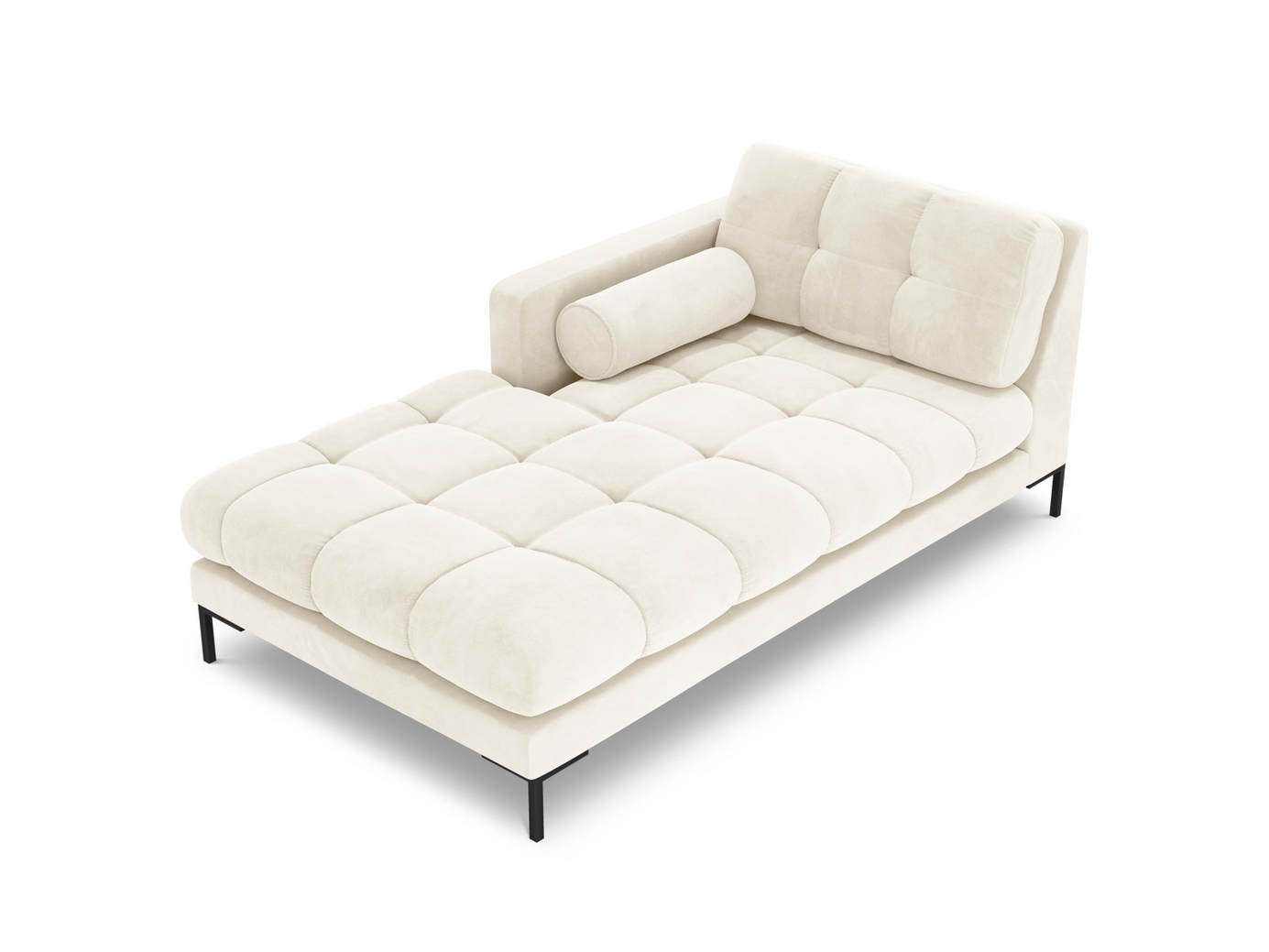 Cosmopolitan Design venstrevendt velourchaiselong, "Bali", 1-personers, 102 × 185 × 75 cm, Bluvel, sorte metalben