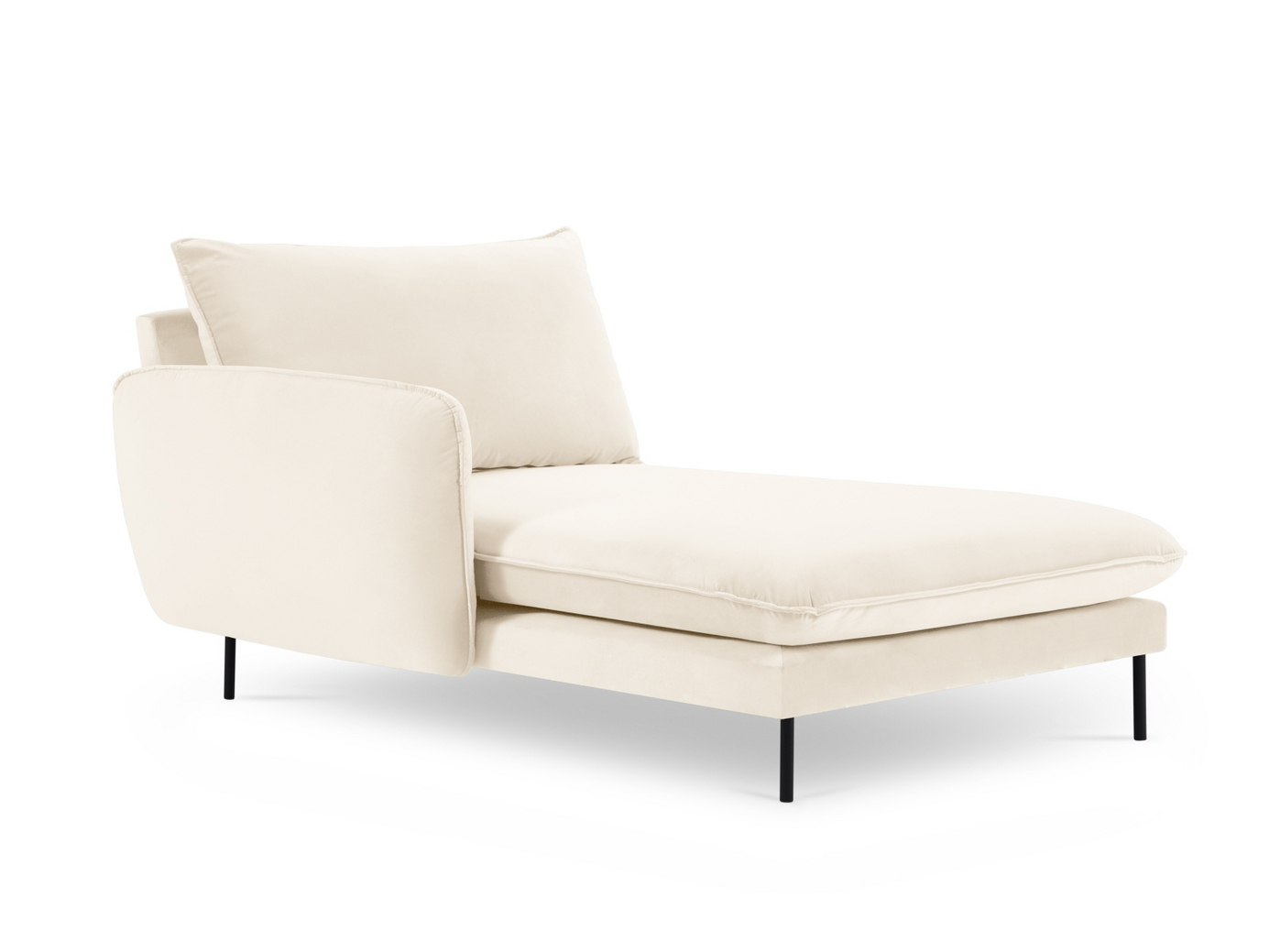 Cosmopolitan Design venstrevendt velourchaiselong, "Vienna", 1-personers, 110 × 170 × 95 cm, Bluvel, sorte metalben