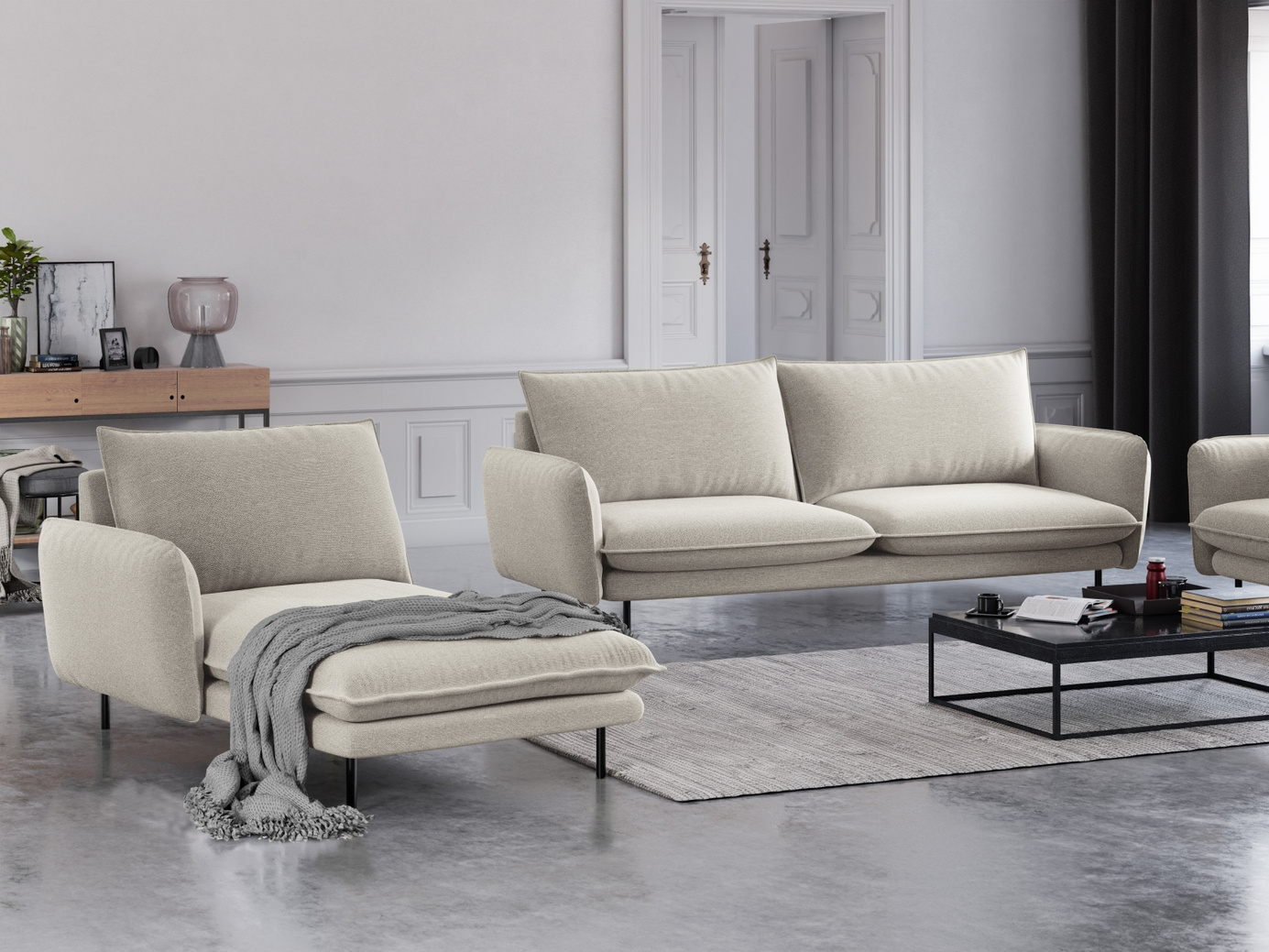 Cosmopolitan Design venstrevendt chaiselong, "Vienna", 1-personers, 110 × 170 × 95 cm, Positano, sorte metalben