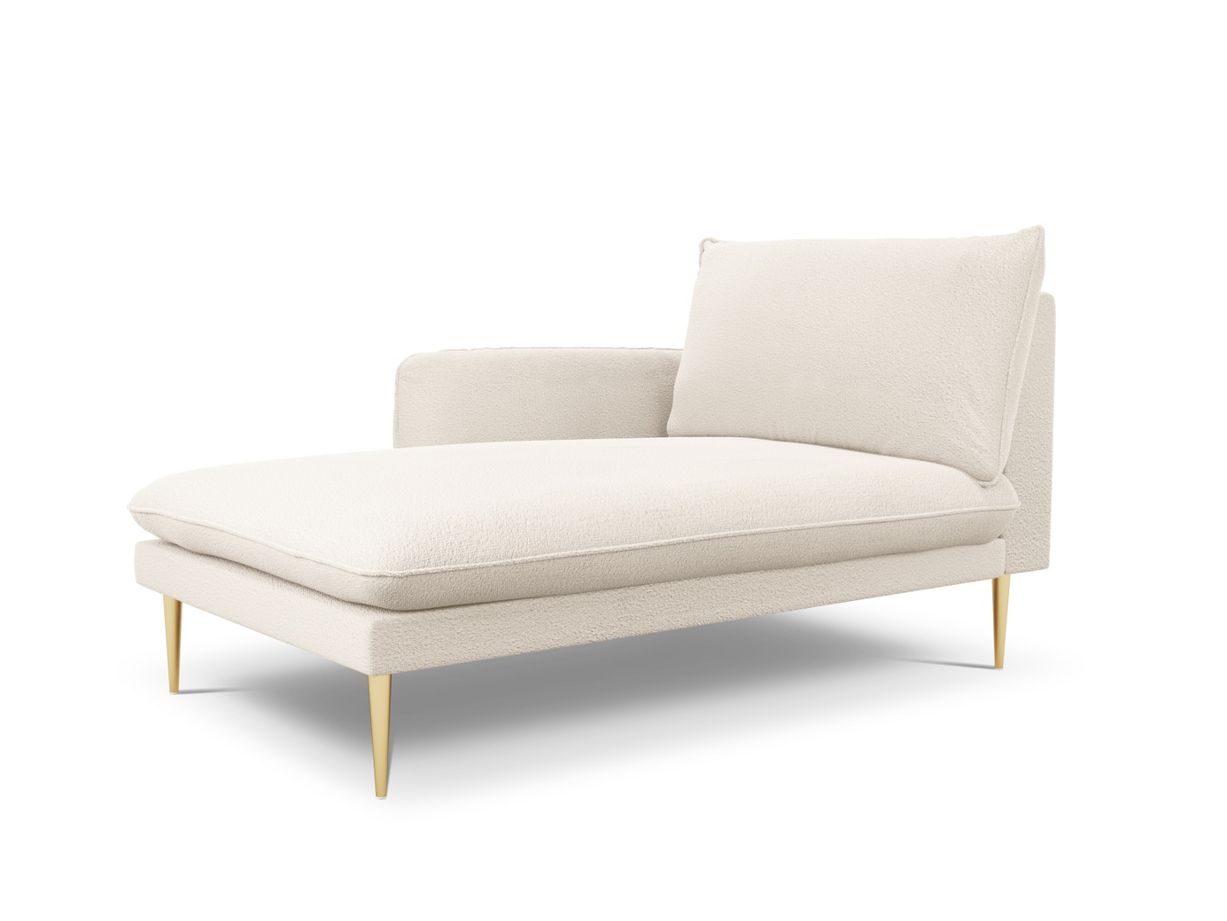 Cosmopolitan Design venstrevendt bouclé-chaiselong, "Vienna", 1-personers, 110 × 170 × 95 cm, Ascot, guldfarvede metalben