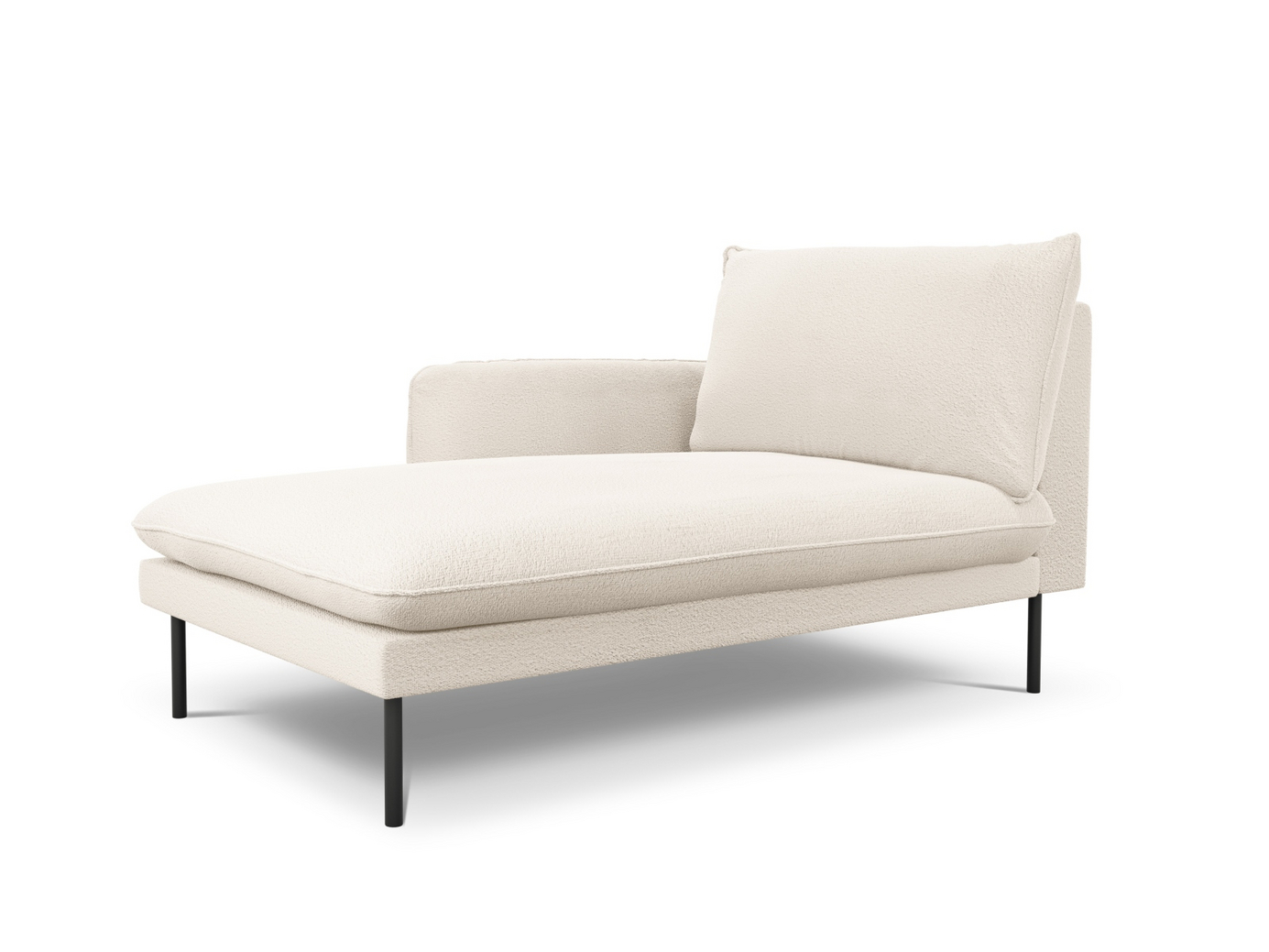 Cosmopolitan Design venstrevendt bouclé-chaiselong, "Vienna", 1-personers, 110 × 170 × 95 cm, Ascot, sorte metalben