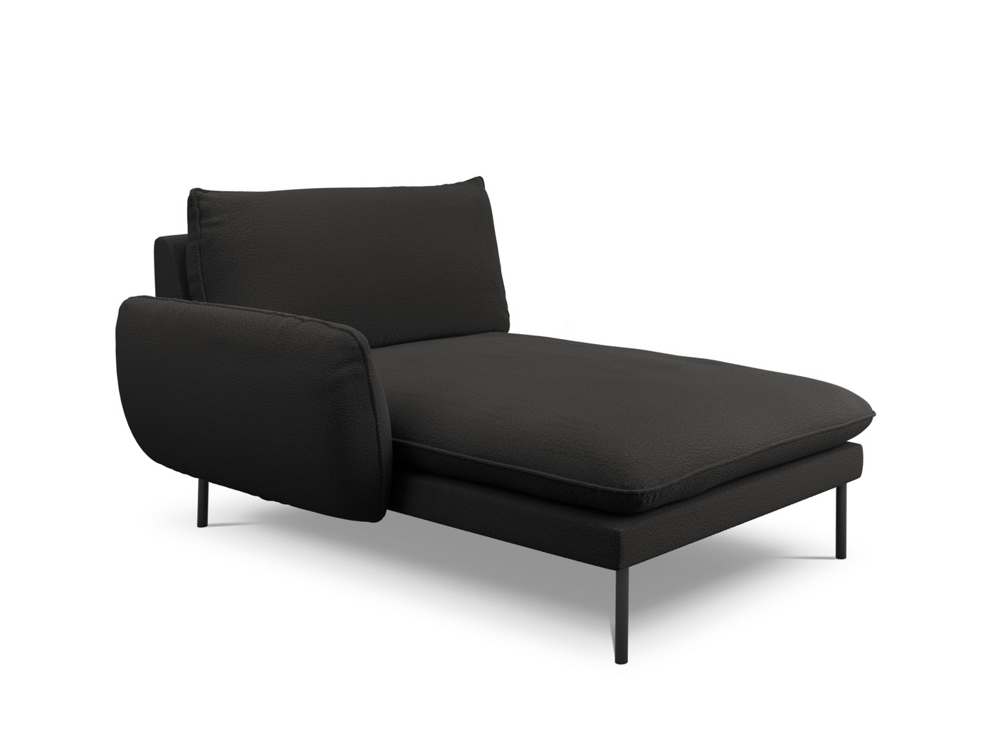 Cosmopolitan Design venstrevendt bouclé-chaiselong, "Vienna", 1-personers, 110 × 170 × 95 cm, Ascot, sorte metalben