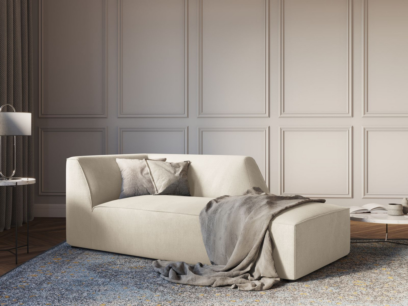 Cosmopolitan Design højrevendt chaiselong, "Siena", 1-personers, 93 × 181 × 69 cm, Scala, sorte plastben