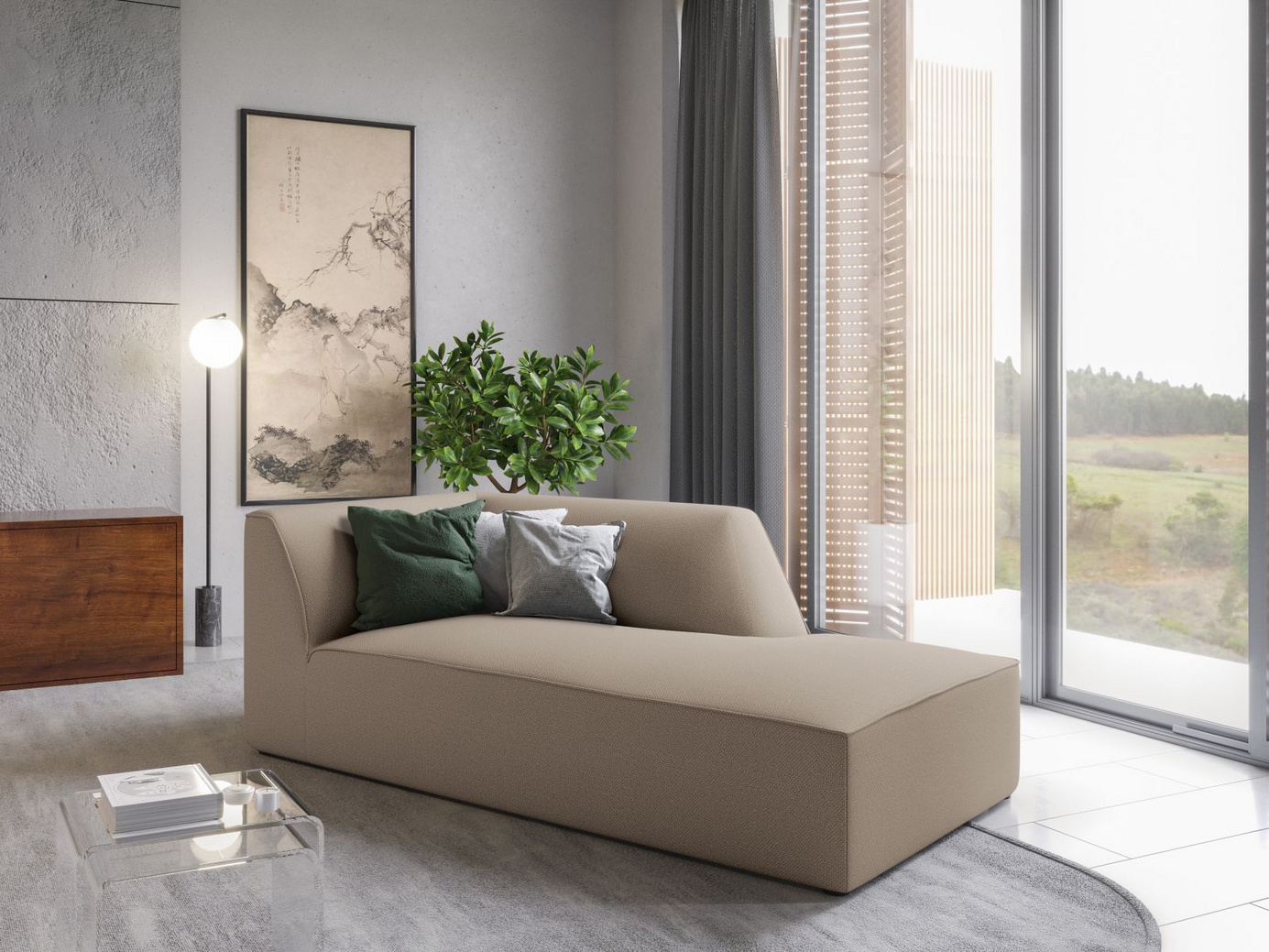 Cosmopolitan Design højrevendt chaiselong, "Siena", 1-personers, 93 × 181 × 69 cm, Ottawa, sorte plastben