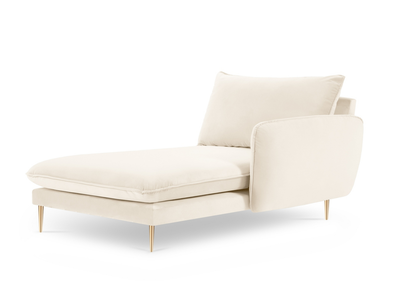 Cosmopolitan Design højrevendt velourchaiselong, "Vienna", 1-personers, 110 × 170 × 95 cm, Bluvel, guldfarvede metalben