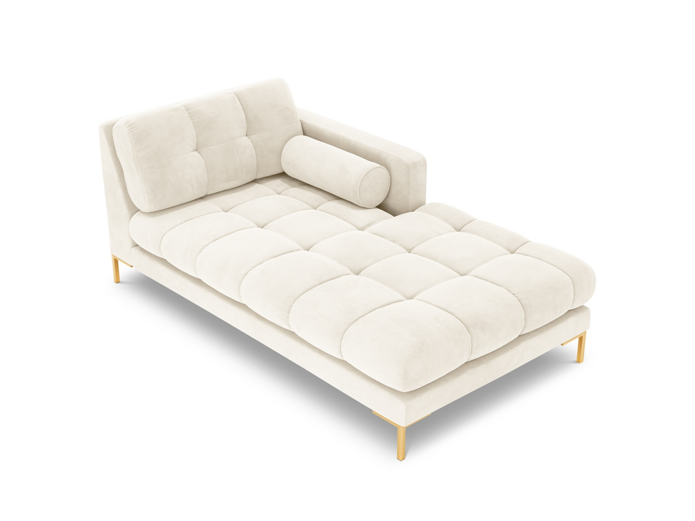 Cosmopolitan Design højrevendt velourchaiselong, "Bali", 1-personers, 102 × 185 × 75 cm, Bluvel, guldfarvede metalben