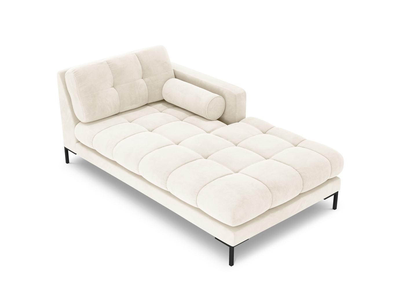 Cosmopolitan Design højrevendt velourchaiselong, "Bali", 1-personers, 102 × 185 × 75 cm, Bluvel, sorte metalben