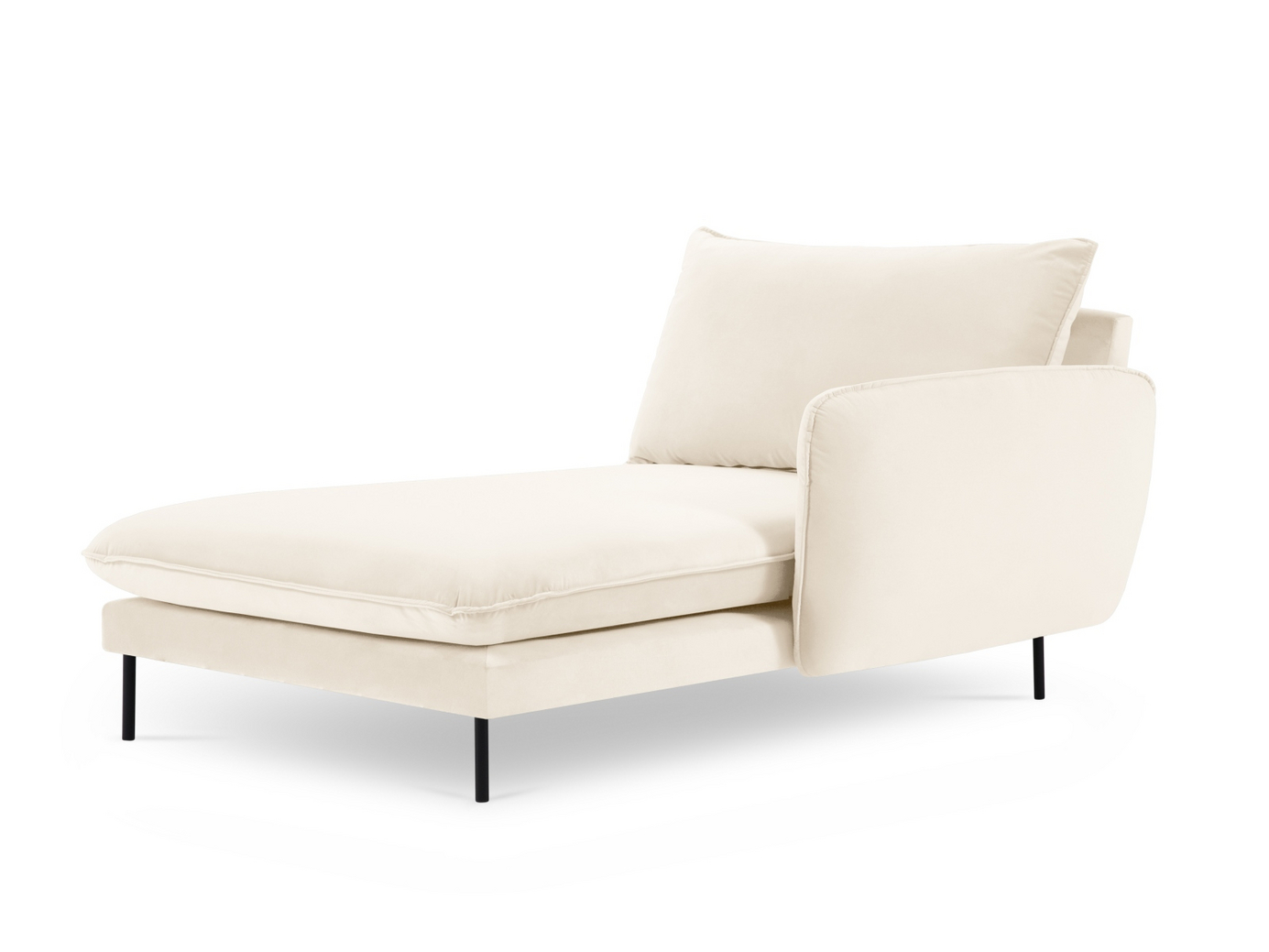 Cosmopolitan Design højrevendt velourchaiselong, "Vienna", 1-personers, 110 × 170 × 95 cm, Bluvel, sorte metalben