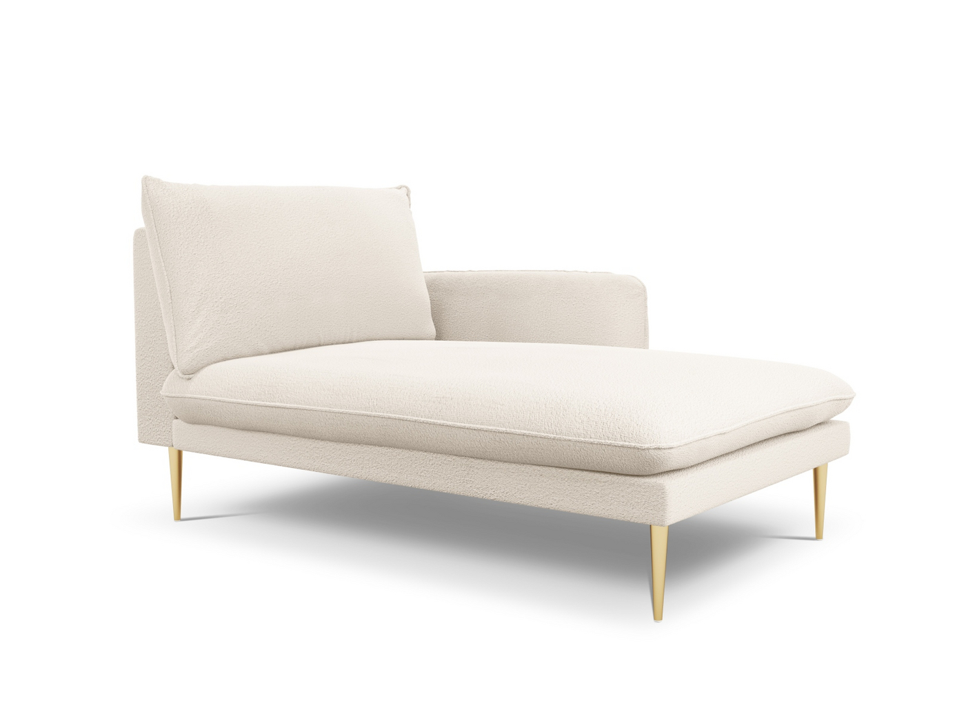 Cosmopolitan Design højrevendt bouclé-chaiselong, "Vienna", 1-personers, 110 × 170 × 95 cm, Ascot, guldfarvede metalben
