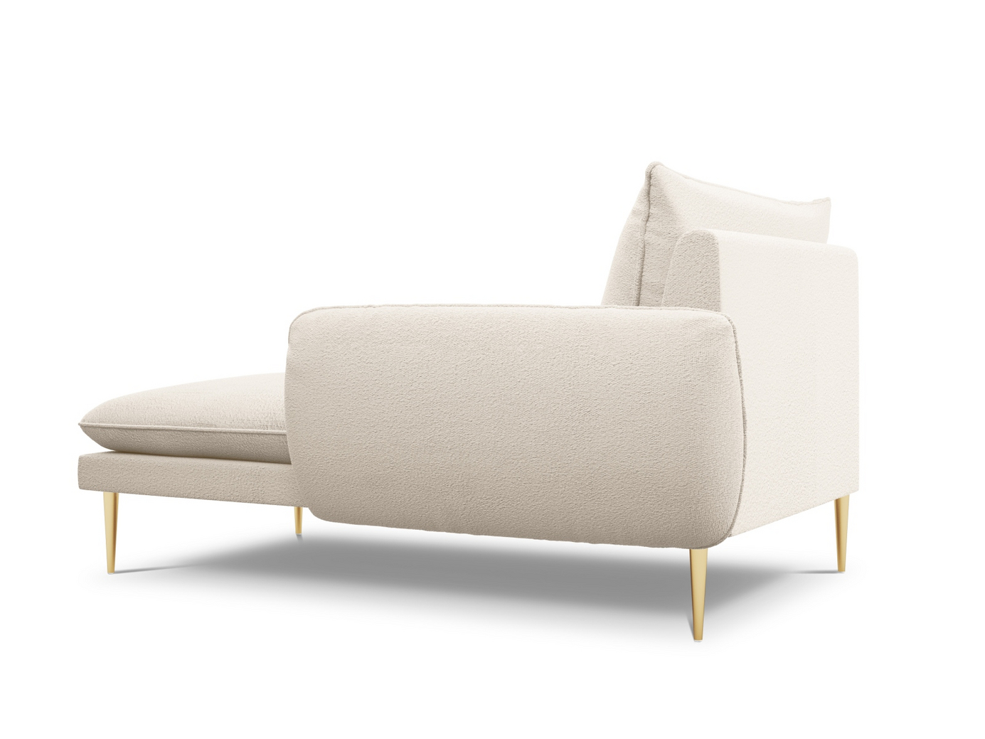 Cosmopolitan Design højrevendt bouclé-chaiselong, "Vienna", 1-personers, 110 × 170 × 95 cm, Ascot, guldfarvede metalben