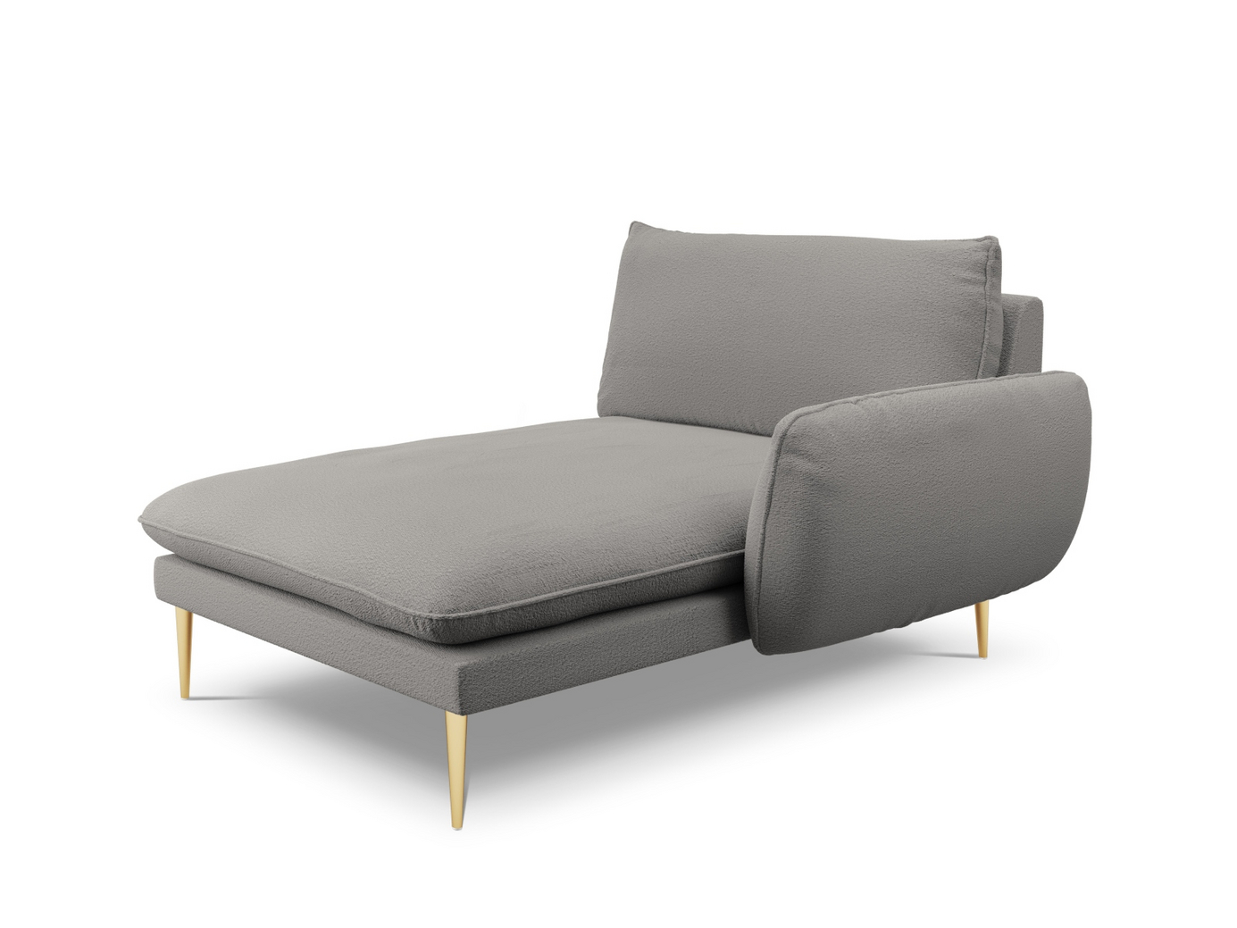 Cosmopolitan Design højrevendt bouclé-chaiselong, "Vienna", 1-personers, 110 × 170 × 95 cm, Ascot, guldfarvede metalben