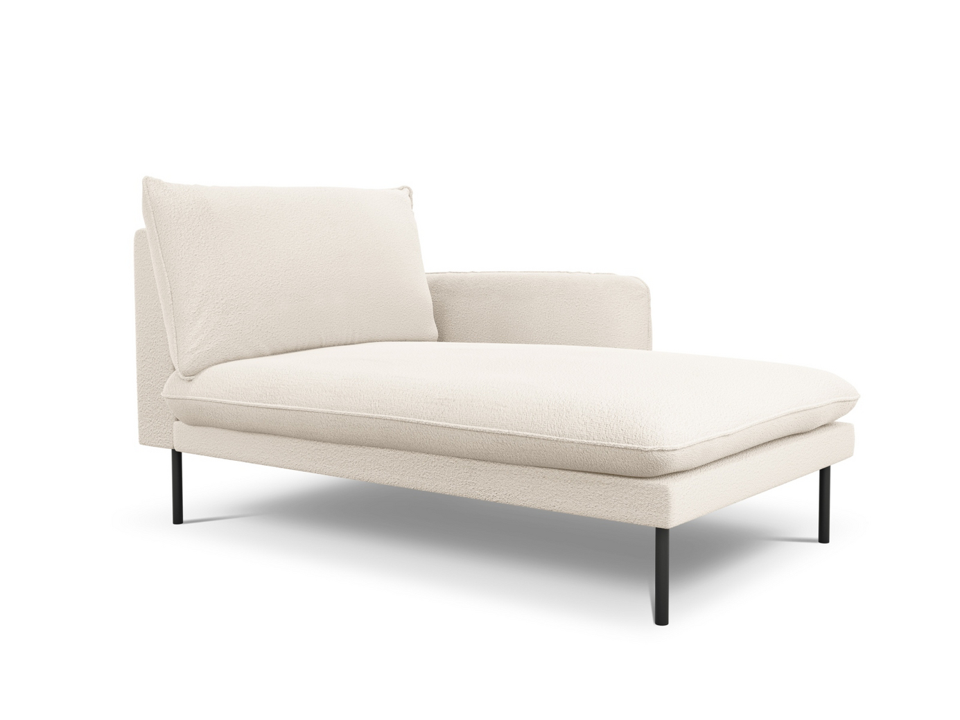 Cosmopolitan Design højrevendt bouclé-chaiselong, "Vienna", 1-personers, 110 × 170 × 95 cm, Ascot, sorte metalben