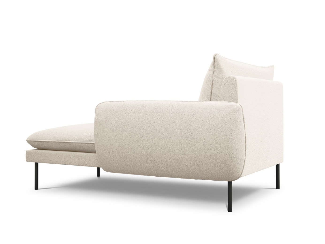 Cosmopolitan Design højrevendt bouclé-chaiselong, "Vienna", 1-personers, 110 × 170 × 95 cm, Ascot, sorte metalben
