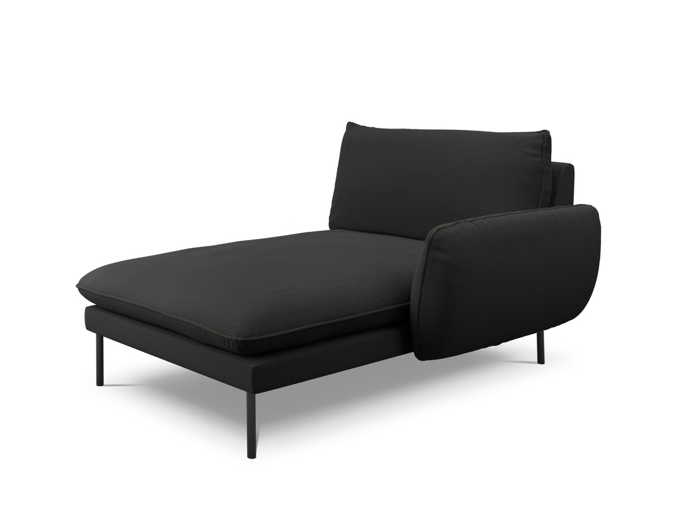 Cosmopolitan Design højrevendt bouclé-chaiselong, "Vienna", 1-personers, 110 × 170 × 95 cm, Ascot, sorte metalben
