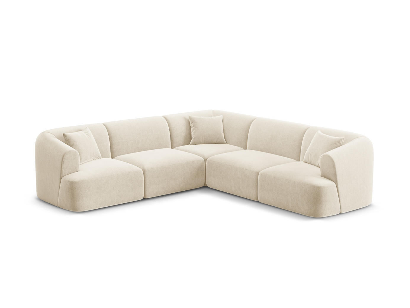 Cosmopolitan Design symmetrisk velourmodulhjørnesofa, "Campi", 6-personers, 255 × 255 × 70 cm, Vogue, sorte plastben