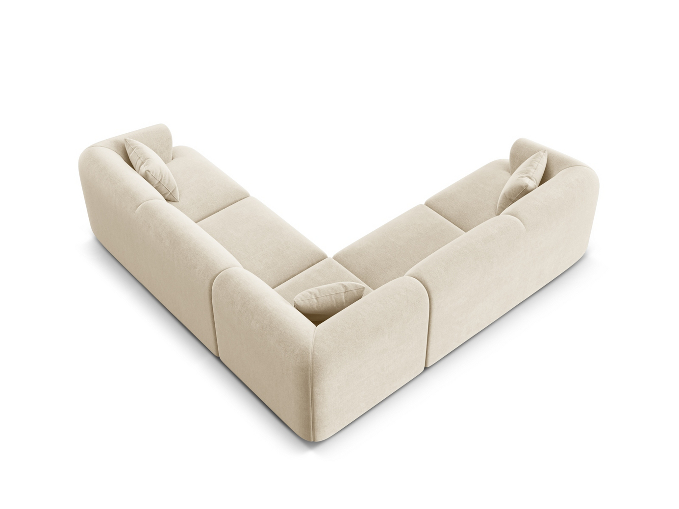 Cosmopolitan Design symmetrisk velourmodulhjørnesofa, "Campi", 6-personers, 255 × 255 × 70 cm, Vogue, sorte plastben