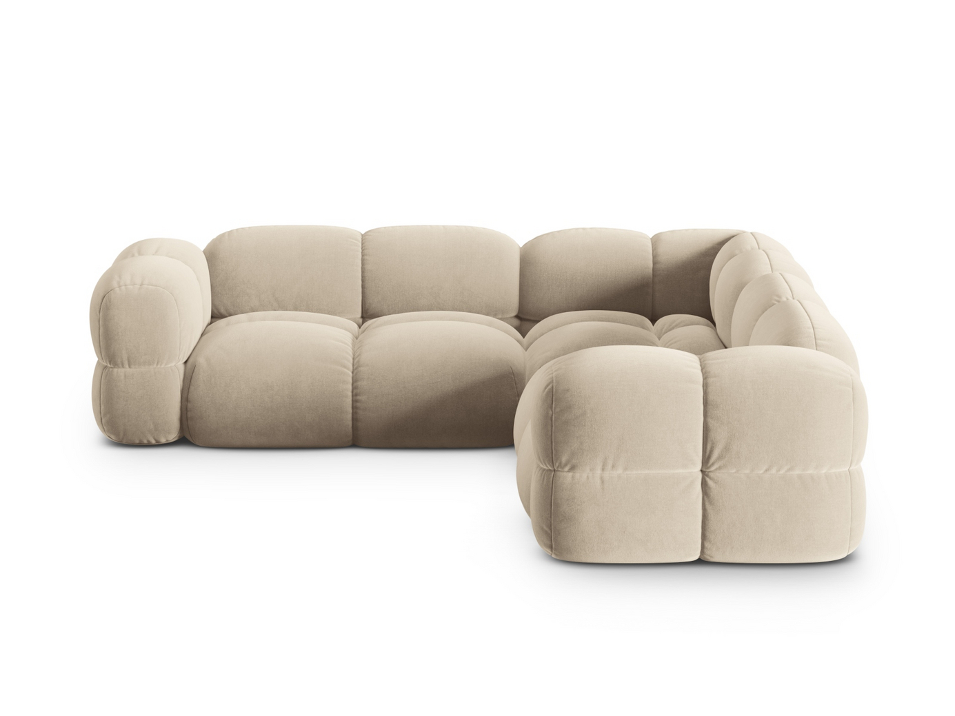 Cosmopolitan Design symmetrisk velourhjørnesofa, "Loretto", 4-personers, 250 × 250 × 68 cm, Vogue, sorte plastben