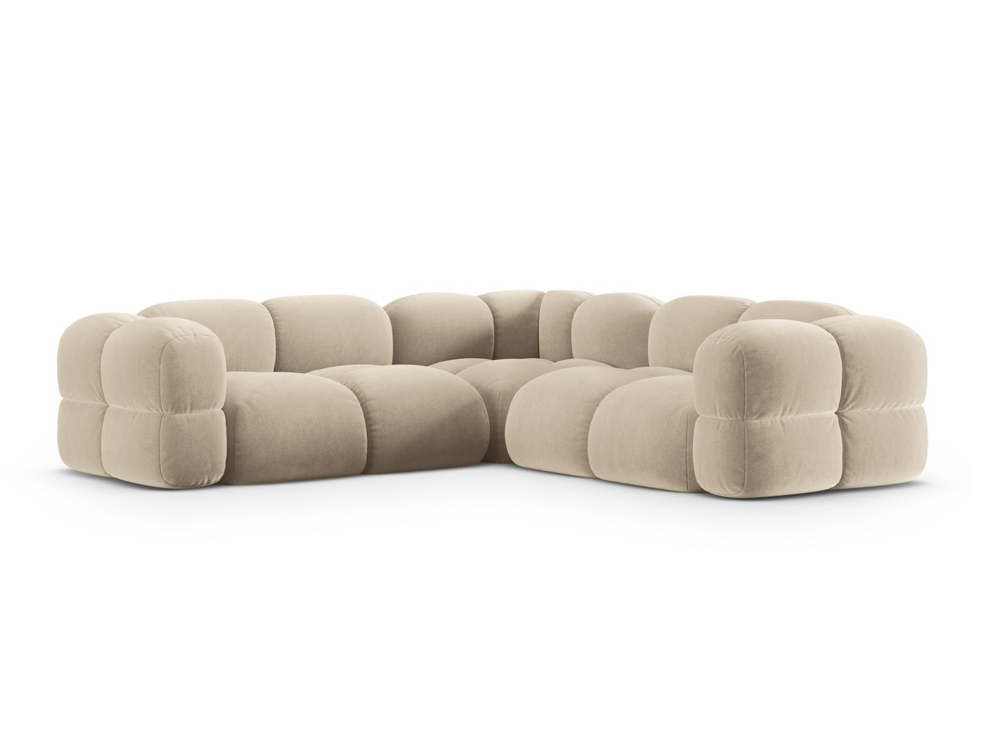 Cosmopolitan Design symmetrisk velourhjørnesofa, "Loretto", 4-personers, 250 × 250 × 68 cm, Vogue, sorte plastben