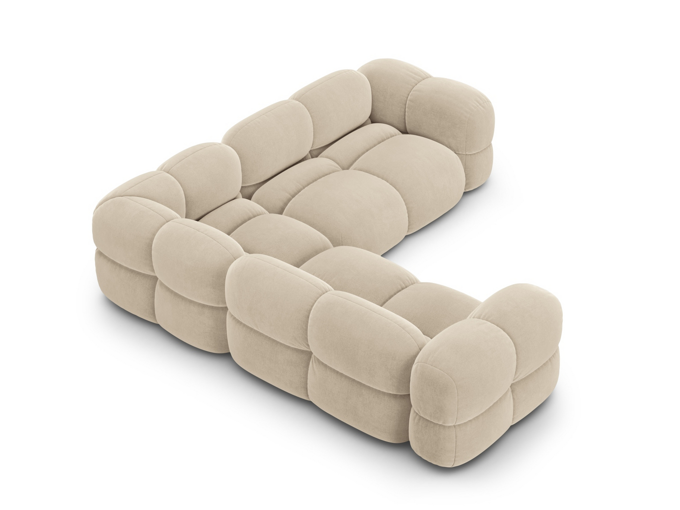 Cosmopolitan Design symmetrisk velourhjørnesofa, "Loretto", 4-personers, 250 × 250 × 68 cm, Vogue, sorte plastben
